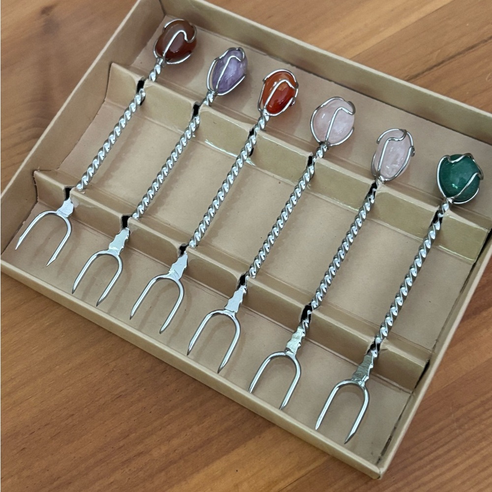 Gemstone Handle Cocktail Appetizer Fork Set
